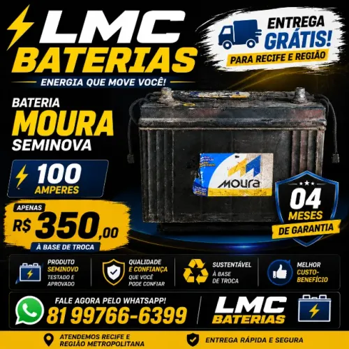 Bateria Moura 100Ah Seminova com Melhor Custo-Benefício
