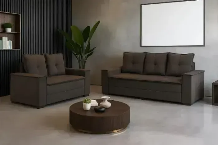 Kit Sofá 2 e 3 Lugares Marrom Barcelona - Pronta Entrega Suede Amassado