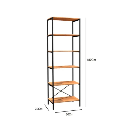 5 Estante industrial Madeira amêndoa e preta 60 cm
