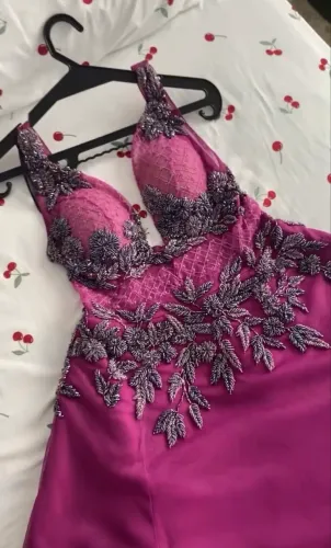 vestido de festa gala bordado fúcsia formatura madrinha mãe noiva debutante tamanho p