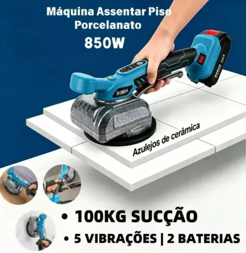 Máquina Assentar Piso Porcelanato Cerâmica 850W Ventosa 100kg 2 Bateria Vibração 5 Marchas