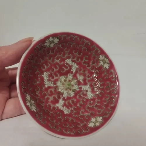 Pratinho Antigo Porcelana Chinesa Jingdezhen Rosa Rubi 10cm