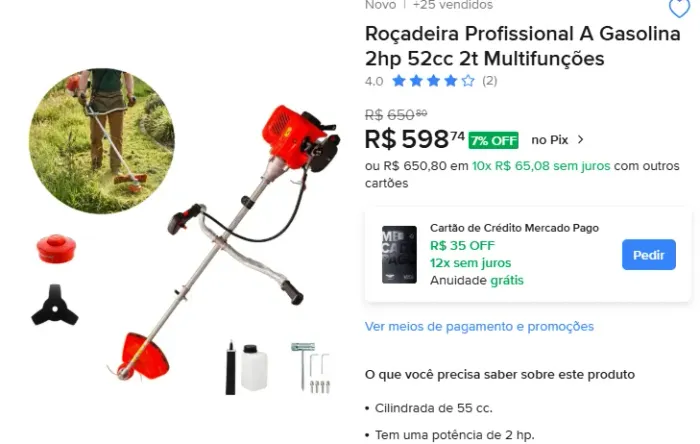 Roçadeira Profissional Bipartido 52 cc 2,5 hp Nova na Embalagem