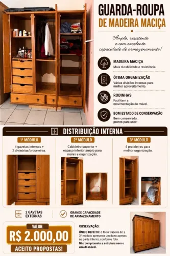 Guarda roupa - madeira maciça