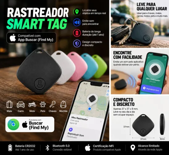 Rastreador Smart Tag Bluetooth para iPhone - Localizador de Moto, Carro, Chaves e Objetos