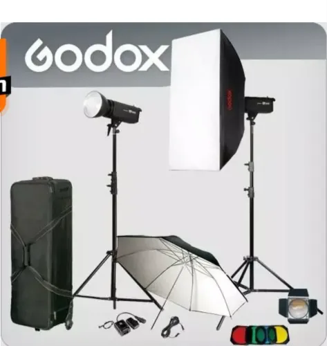  KIT ESTÚDIO FOTOGRÁFICO PROFISSIONAL GODOX COMPLETO 2 FLASHES 600W + SOFTBOXES + MALETA