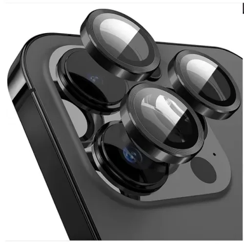 Película Lente PRETA iPhone 11 12 13 14 15 16 Pro/Max - Alumínio + Vidro - 1 Kit / Kit 2 /