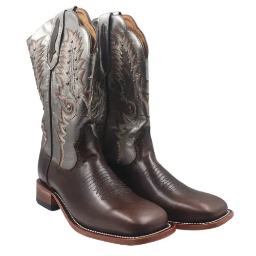 Bota Feminina Goyazes Quadrada Ranch Couro Café