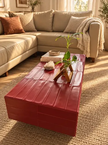Mesa de Centro Artesanal | Pinus Maciço e Cerâmica Portobello