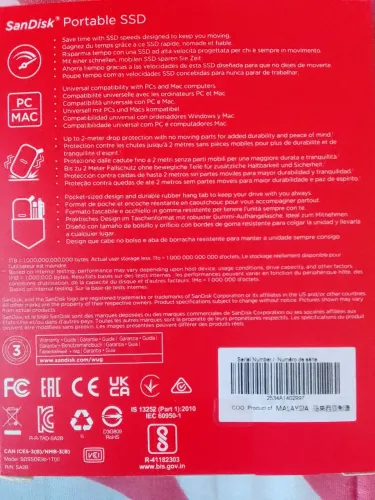 SSD Externo Portátil SanDisk 1TB - 800 MB/s USB-C (Novo/Na Caixa)