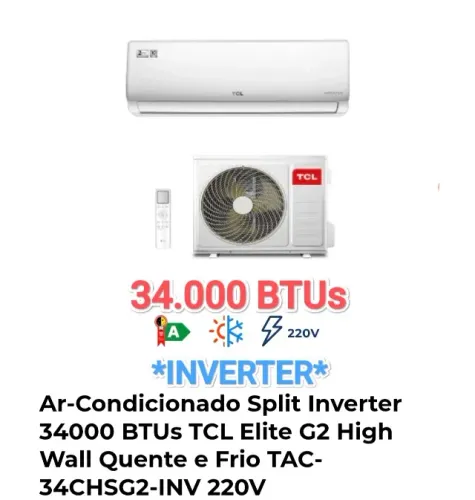Ar Split TCL INVERTER 34000 BTUs + NOVO + Nota + 2 Anos Garantia Fábrica + Cartão 12x