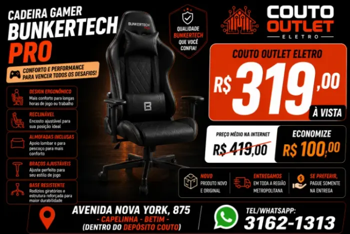 CADEIRA GAMER BUNKERTECH PRO - MAIS BARATA DA INTERNET