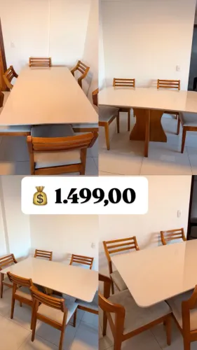 Mesa com tampo de vidro e 6 cadeiras 