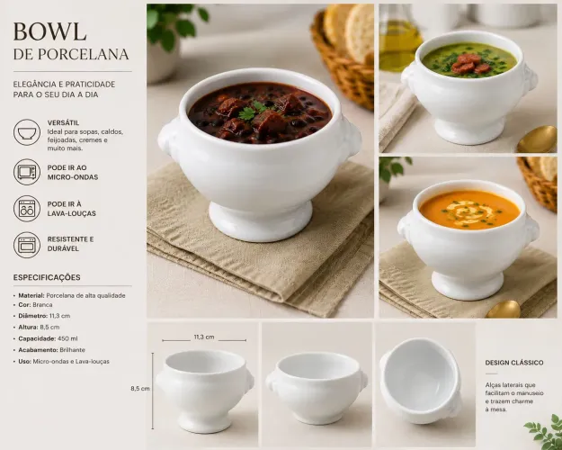 Porção individual, bowl de porcelana.