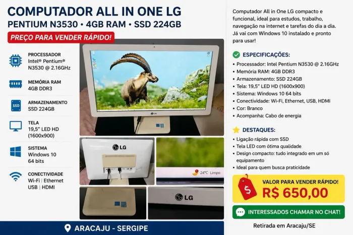 Computador All in One LG - Intel Pentium N3530 | 4GB RAM | SSD 224GB