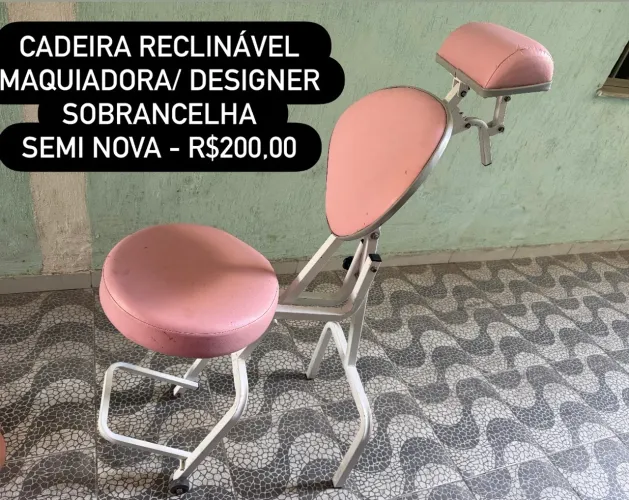 Cadeira reclinável rosa maquiador/ designer sobrancelhas