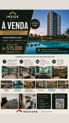 Apartamento 64m² à venda | 2 dorms. | 1 suíte | Inside Bauru