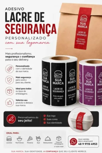 Adesivo Lacre de Segurança para delivery Personalizado com sua logomarca 