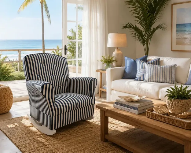 Poltrona de balanço listrada azul e branca - charme e conforto