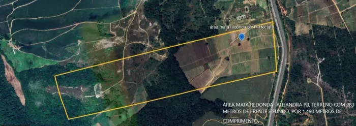 Área com 44 hectares, beira de pista em Mata Redonda.