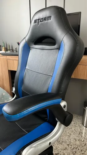Cadeira Gamer / Escritório Storm Azul e Preta - Ergonômica e Reclinável