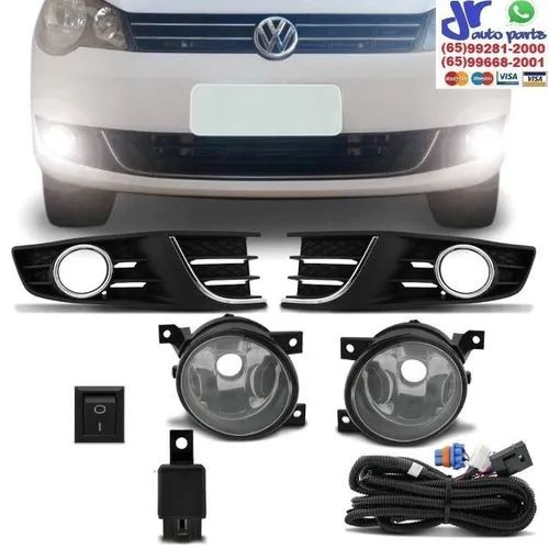 Kit Farol de Milha Polo Hatch Sedan 2012 2013 2014 2015 com Moldura Preta Aro Cromado