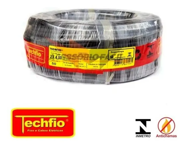 Fio pp 2x4mm techfio rolo com 100m (honestidade e qualidade JK eletrônicos)