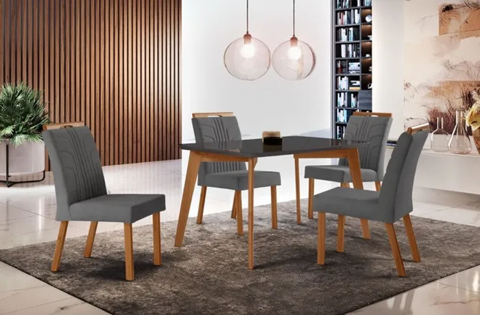 Sala mesa jantar com 4 cadeiras tampo de vidro