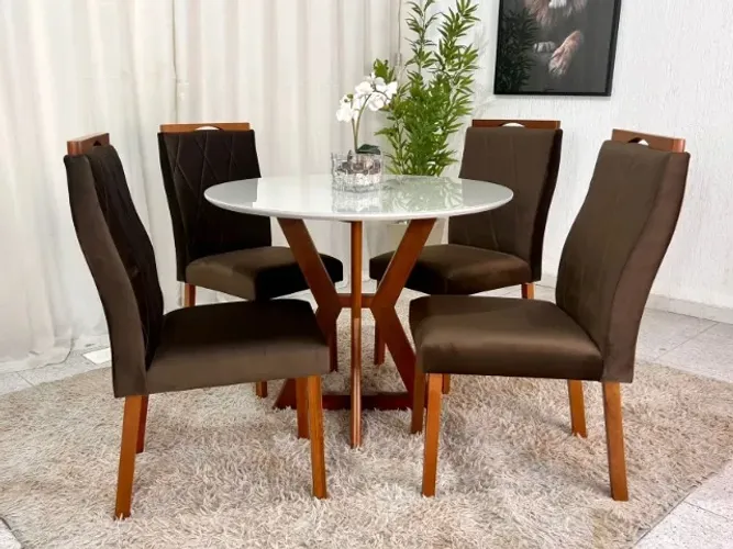 Mesa Ibiza Mel 100×100 4Cdrs Lisboa Veludo Marrom Até 12x - Frete Grátis