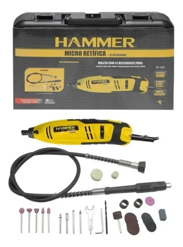 Micro Retífica Profissional 150W Hammer 40 acessórios com maleta + Cabo Extensor Flexível 