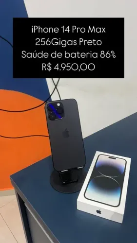 iPhone 14 Pro Max 256GB Preto Saúde de bateria 86% R$ 4.950,00 Semi Novo | Loja Fisica 