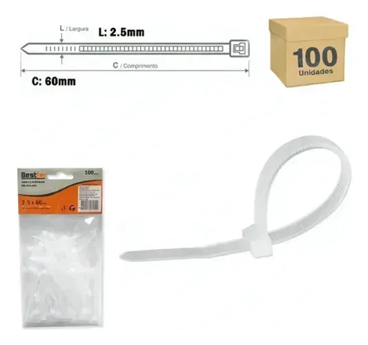 ABRACADEIRA DE NYLON 100PCS BRANCA 2,5X60MM BESTFER