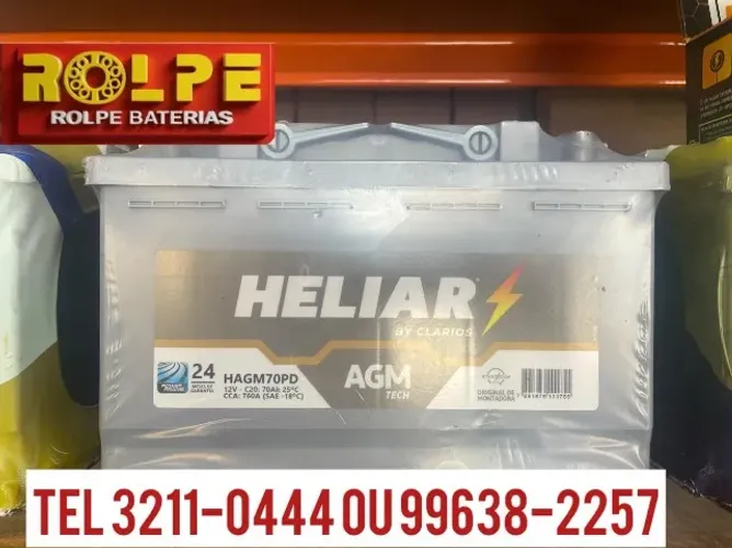 Bateria\Heliar 70 ah AGM \ para Carros Modernos Linha Premium 
