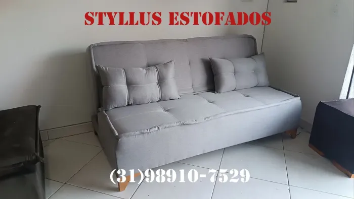 Sofá Cinza Estofado 2 Lugares