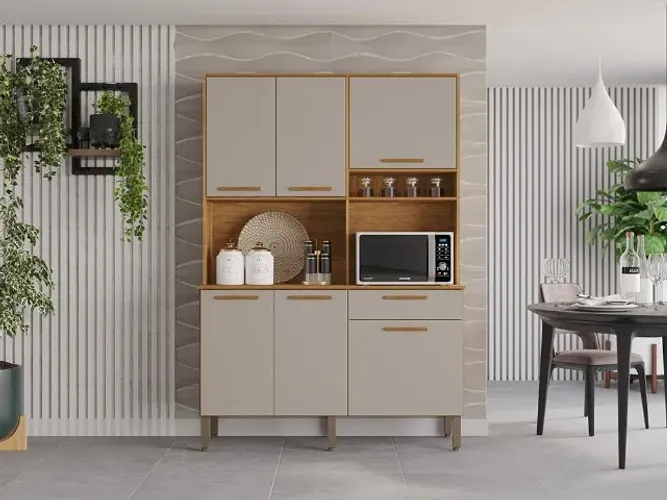 Armário Cozinha Siena 6Pts 1Gv Cinamomo.Off White Salleto - Entrega Rápida!