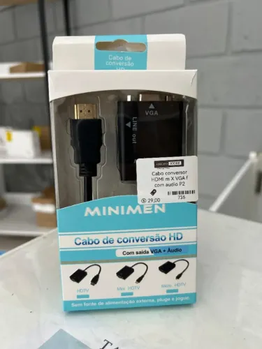 Cabo Conversor HDMI para VGA + Áudio P2 - Minimen