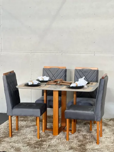 Mesa de jantar 4 cadeiras TAMPO DE VIDRO MADEIRA MACIÇA PROMOÇÃO