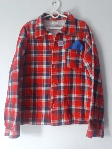 Camisa xadrez infantil com lenço de bolso - tamanho 16 anos