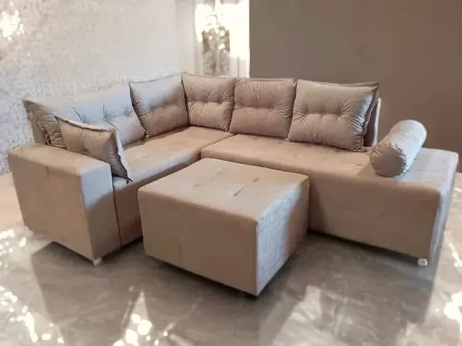 Sofá de Canto em Suede Bege - Novo entrega grátis