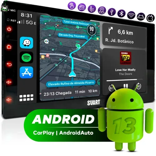 Central Multimídia dvd 10 polegadas Android CarPlay  sem fio - Mp5 tela pra carro