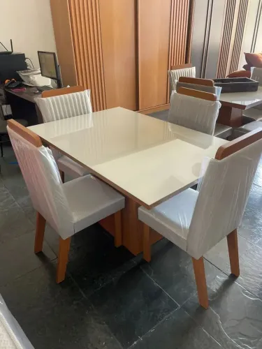 Conjunto Mesa Prada Suedy bege 120x80 4Cad<br>