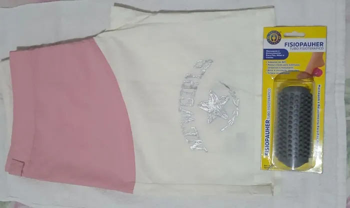 Short - Rosa e Branco + tubo fisioterapia 