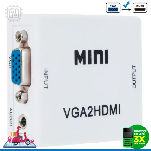 Conversor Adaptador Cabo VGA para HDMI com Áudio e Alimentação USB Full HD 1080p Vga2HDMI