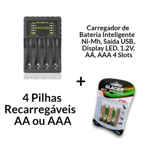 Kit Carregador de Bateria + Pilha Recarregável
