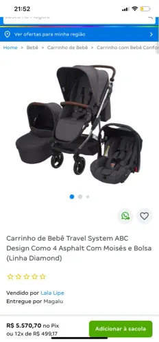 Combo 4 itens Carrinho de Bebê Travel System ABC Design