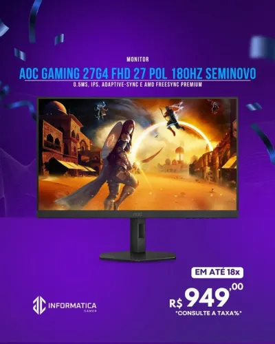 MONITOR AOC GAMING 27G4 FHD 27 POL 180HZ SEMINOVO