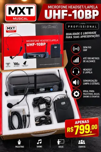 Microfone Headset/Lapela MXT UHF-10BP