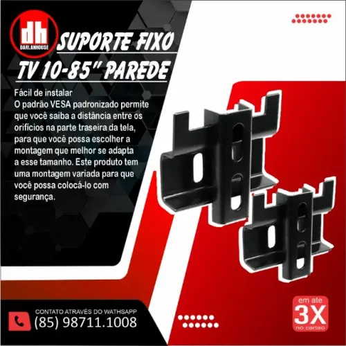 Suporte Fixo Slim TV LED LCD 10-85'' Parede Preto Pix Universal