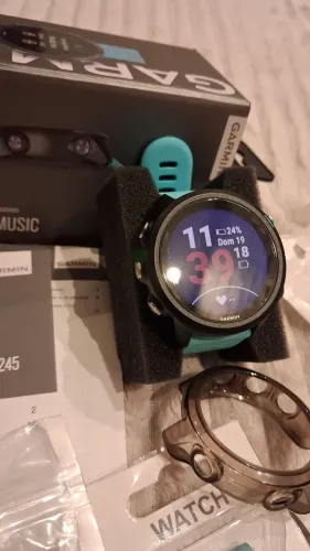 Garmin Forerunner 245 Music - Impecável + caixa/cabo/pulseira originais + 6 pulseiras