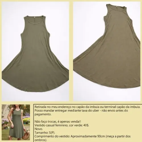 Vestido casual verde P novo